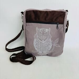 Yak‎ & Yeti Owl Brown Tan Beige Messenger Hobo Cross Body Bag Purse Boho